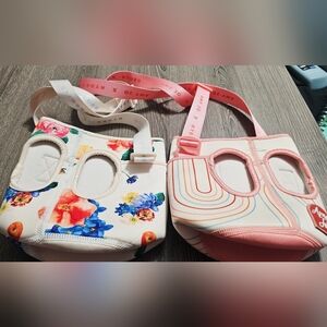 Two Hydrojug waterbottle neoprene sleeves with strap floral/cream & candy spice